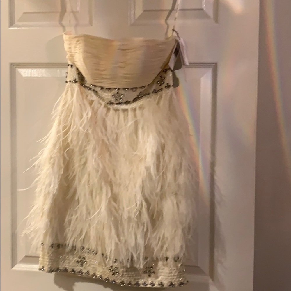 Suew Wong Feathered strapless cocktail dress